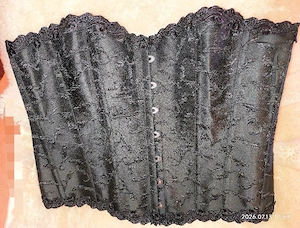   Corsage Schwarz Satin u. Spitze, florale Stickereien, Busk Verschluss  Vaacodor 6XL  Neu - 