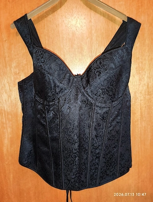 Elegante schwarze Corsage von Vaacodor  Gr. 6XL - Neu - Brokat-Spitzenmuster + Schnürung etc.