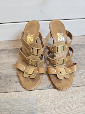 Salvatore Ferragamo Vintage Sandalen Mules Braun Gold Gancini Gr. 38.5 (5.5