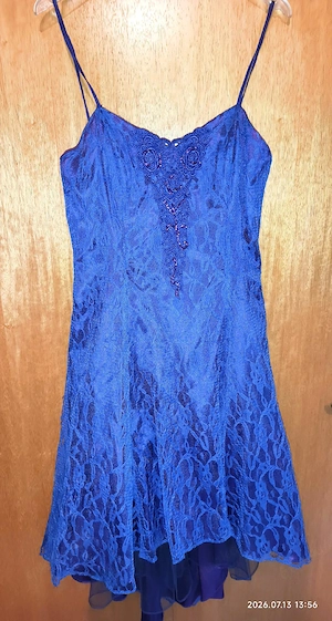 ASABLE Holland Cocktailkleid Kleid + Bolero + Schal High Low Königsblau-Violett Gr. USA 8 (EU 38 40)