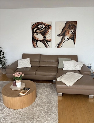 Moderne Ledercouch groß Nougatbraun