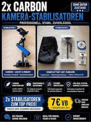 2x Carbon Kamera-Stabilisatoren   Komplettset