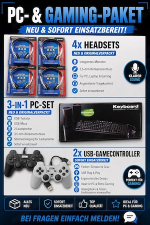     PC- & Gaming-Paket   4 Headsets, 3-in-1 Set & 2 Controller | Neu