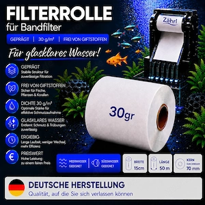 Filtervlies, Filterrolle XXL 15cm x 50m lang, Dichte 30gr für ClariseaSK5000 und MarineClean MC5000