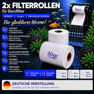 2x Filterrolle XXL 15cm x 50m lang, Dichte 30gr für Clarisea SK5000 und MarineClean MC5000