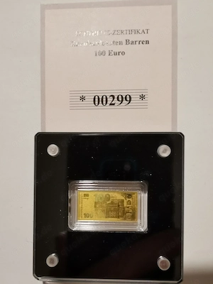 Goldbarren "100 EURO" 1 500 oz 999er Feingold mit Zertifikat