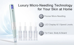 Microneedling Pen Kabellos Derma Pen 24 Sterilen Kartuschen 5 Geschwindigkeit Einstellbar Nadeltiefe