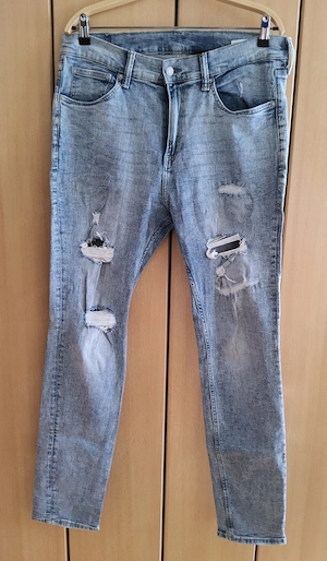 Coole  H&M  Jeans  -  Gr. 36   32 -  blau - Cut out  used  Look  Fransen  Löcher