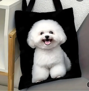 Süße Stofftasche mit flauschigem Bichon Frisé Motiv   