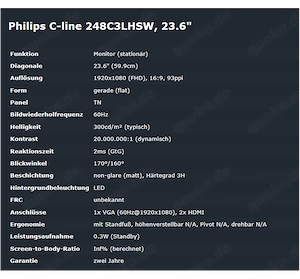 24" FullHD Monitor 2xHDMI weiss Philips Brilliance 248C C-Line Bild 3