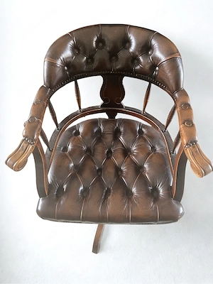 Vintage Chesterfield Bürostuhl Leder Braun Drehstuhl