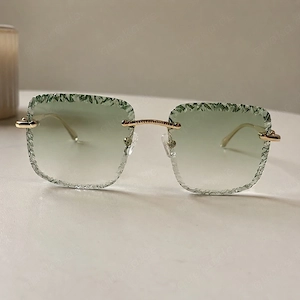 Randlose Sonnenbrille Grün Gold mit Kristall-Schliff 