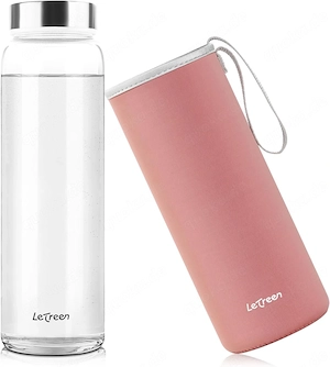 Glasflasche 1 Liter Schutzhülle Wasserflasche Trinkflasche Spülmaschinenfest 