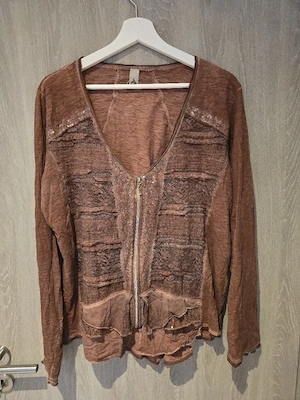 Tredy Damen Jacke Gr.48 rot-braun Spitze,Lagenlook