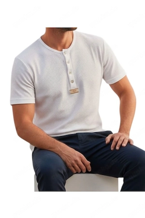 Herren Shirt Baumwolle Weiß Knopfleiste Waffelpiqué L NEU