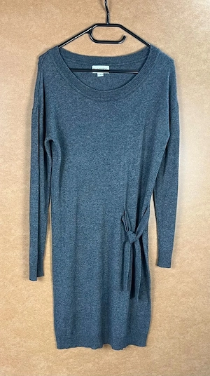 Leichtes Strickkleid Gr. 36 38 S M Grau mit Bindegürtel