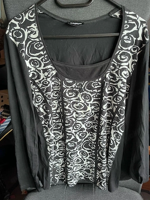 Taifun Langarmshirt Gr. 42 | Schwarz-Weiß Gemustert
