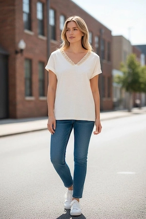 Damen Shirt Oberteil V-Ausschnitt Kurzarm Gr. 36 NEU