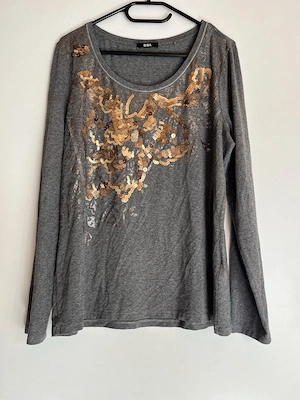 Damenshirt Langarm mit Gold Pailetten Größe L