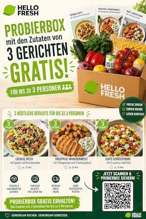Hellofresh - Gratis Kochbox mit den Zutaten von 3 Malzeiten für bis zu 3 Personen