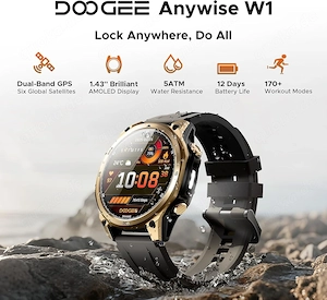 DOOGEE Anywise W1 Smart Watch AI Sprachsteuerung Dual-Band GPS Fitness Tracker 18 Tage Akku