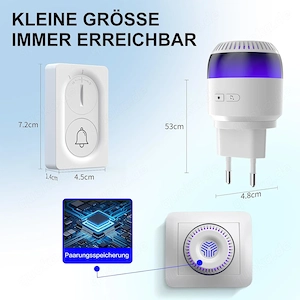 Funkklingel 1 Steckempfänger & 1 Sender 300 m Funkreichweite RGB Beleuchtung 38 Klingeltöne 5 Lautst
