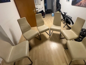 6x Esszimmerstühle Freischwinger Echtleder Beige