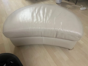 Natuzzi Echtleder Hocker Ottoman, Creme - Beige