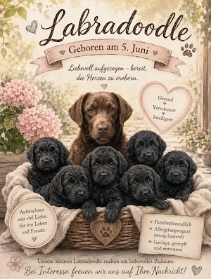Wunderschöne schwarze Labradoodle-Welpen suchen ab dem 3. August ein liebevolles Zuhause 