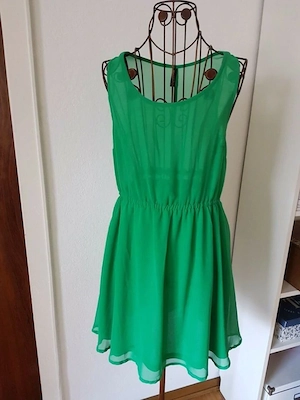NEU Rockabilly Anlass Abend Disco Ausgeh Cocktail Seiden Chiffon Kleid H&M smaragd 36-38 S smaragd