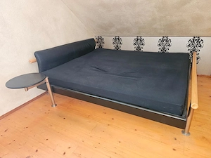 Möller Design Bett Leder, Holz, Edelstahl + Nachtische + Matraze