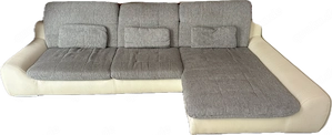 Wohnlandschaft Couch L-Form grau weiß 308x186 cm mit Canapé rechts 
