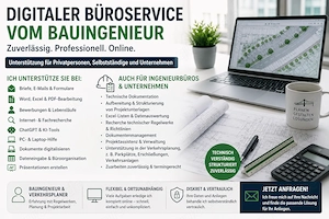 Bauingenieur bietet digitalen Büroservice | Profi-Hilfe für Dokumente, PC & Projektunterstützung
