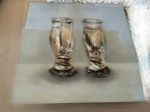 Ölgemälde auf Leinwand mit dem Titel  Zwei Glasvasen 