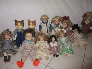 alte Puppen Sammlung + Puppen Wagen