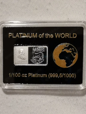 Platinbarren "Krügerrand" 1 100 oz 999,5 Feinplatin mit Zertifikat
