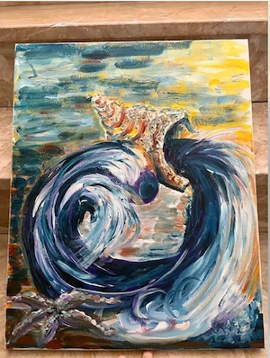 Abstraktes Wellenbild mit Seestern - Original Kunst