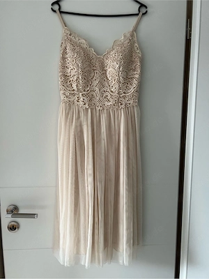Kleid, Abendkleid, Standesamtkleid, Größe 36, Spitze, grobe Spitze, knielang, beige
