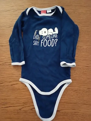 Langarmbody blau Snoopy-Did someone say food? 86 92 Peanuts