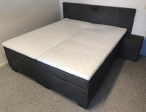 Boxspringbett (180x200) mit Bettkasten & Nachttisch - grau