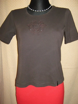 NEUw Glitzer Pailletten Stickerei Kurzarm Bodycon T-Shirt Gerry Weber 36- 38  S schoko- braun 