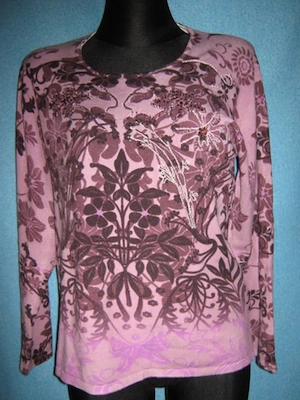  NEUw Blüten Glitzer Pailletten Feinstrick Pullover KOIN  Gr. 44-48  L-XL aubergine rosequarz