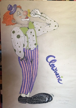 Clown, Clownerie, wunderschöne Buntstift Kreide Zeichnung, großformatig signiert