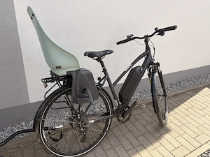 Prophete E-Bike (2022) + Hauck Fahrradanhänger + Kinderfahrradsitz 