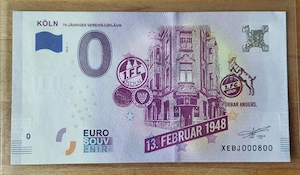 0 Euro Schein - 1 FC Köln - Nr. 800 - Original Top Zustand 