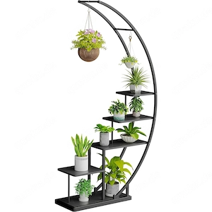 Ribelli 5-stufiger Pflanzenst nder in Halbmondform, schwarz   hochwertige Ware f r Garten, Hof,
