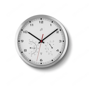 AURIOL Aluminium Funkwanduhr mit Thermometer und Hygrometer silber weiss