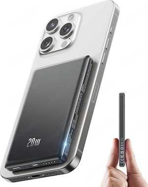 Ultra Slim iPhone Powerbank für Magsafe Magnetische Power Bank Induktives Laden 5000mAh, 20W Schnell