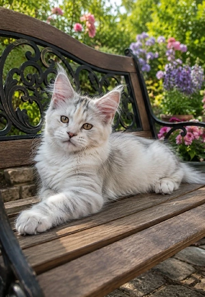 Dieses wunderschöne Maine-Coon-Mädchen ist bereit, ihre Familie fürs Leben kennenzulernen.