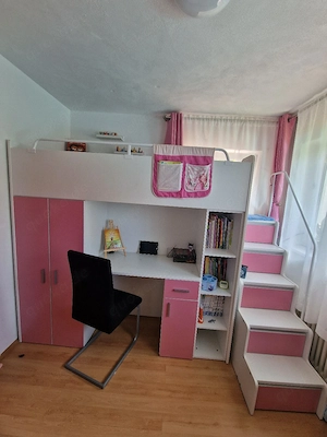 Kinderhochbett mit Schreibtisch, Schrank und Schubladen